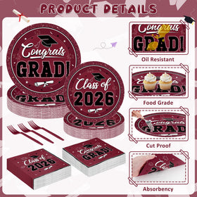 QZYL graduation napkins 6.5inch, absorbs spills and complements burgundy theme.