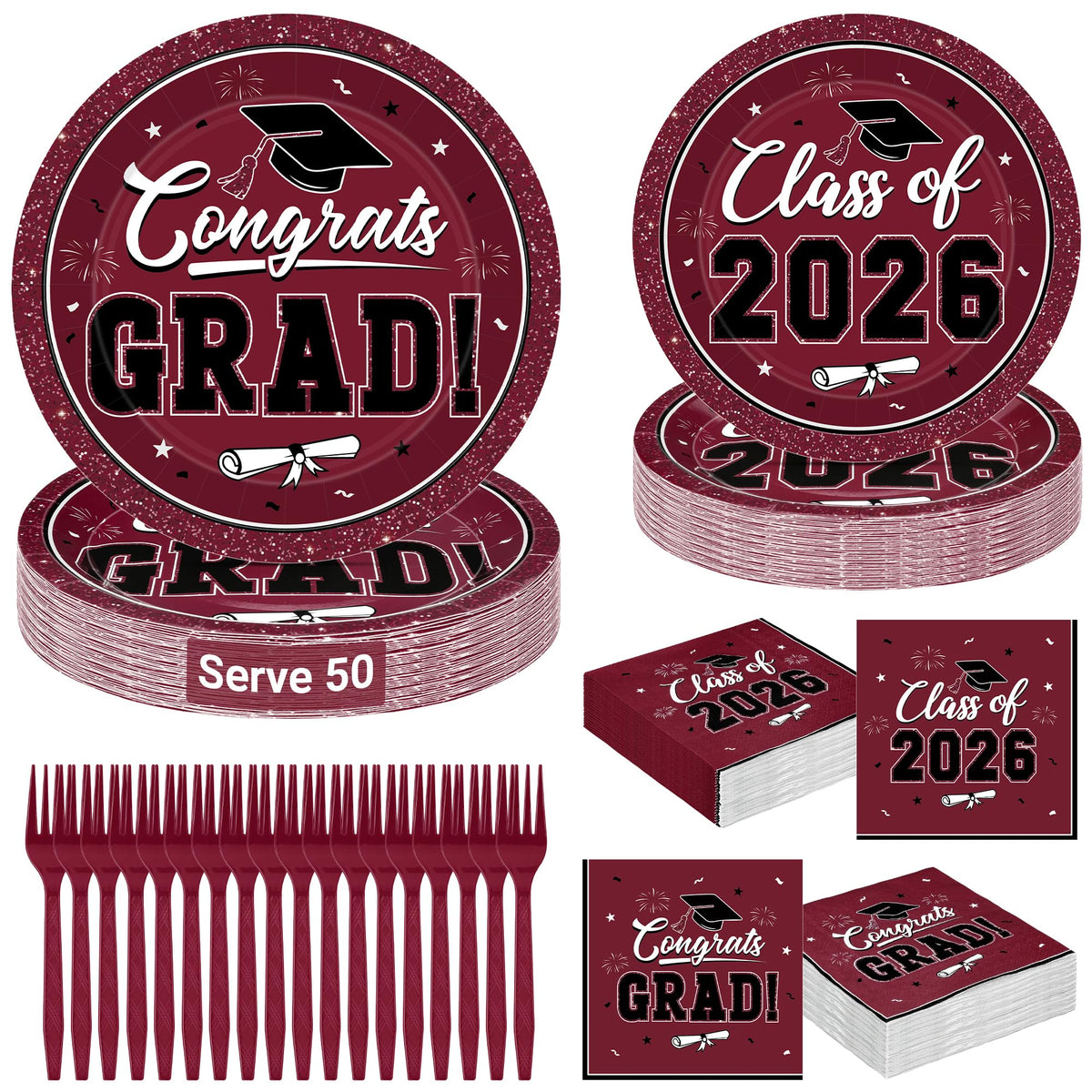QZYL graduation dinnerware plates 9inch, sturdy for reliable service to 50 guests.