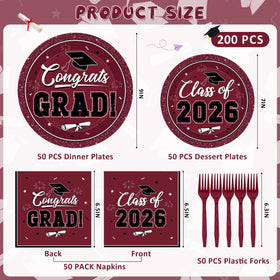QZYL graduation dessert plates 7inch, festive for sweet treats at 50-person party.