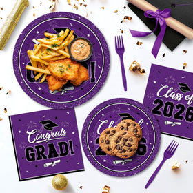 QZYL graduation dinnerware set packaging for 50 guests, easy party prep.