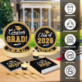 QZYL graduation plastic forks 6-3inch black and gold for convenient serving.