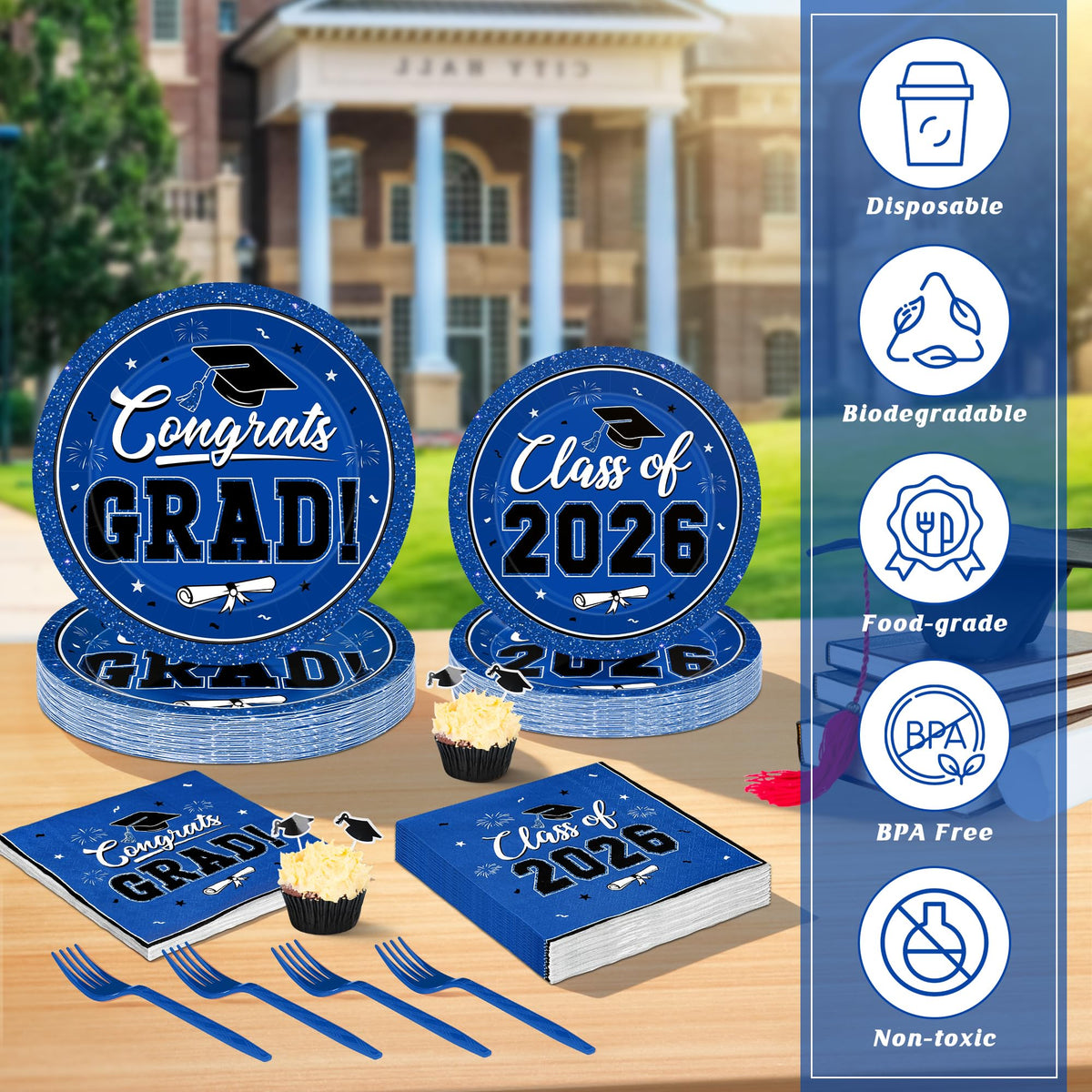 QZYL blue graduation forks, sturdy for quick meals