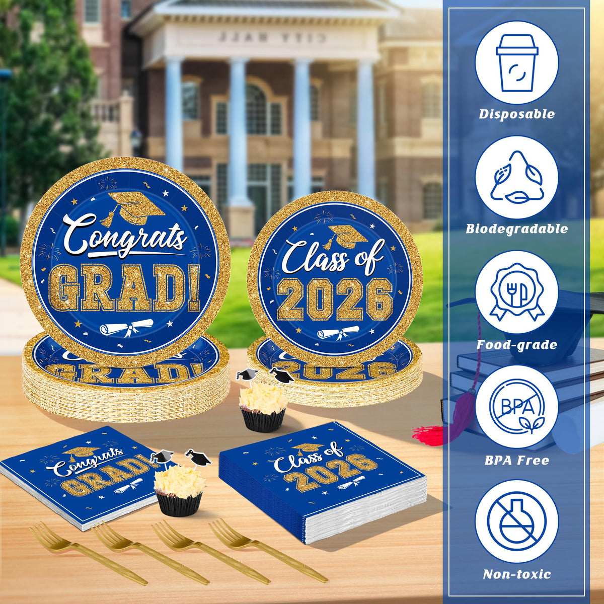 QZYL graduation forks in blue and gold for sturdy serving