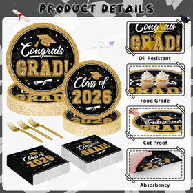 QZYL graduation 6-5inch black and gold napkins for a cohesive 2026 party look.