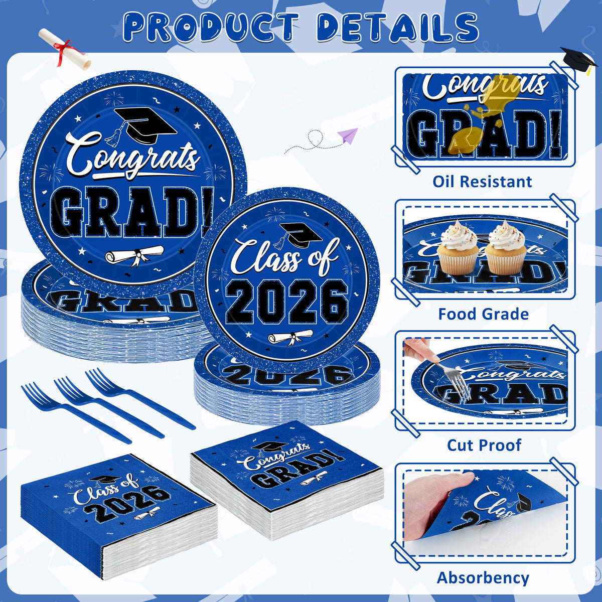 QZYL blue graduation napkins, absorbent and party-ready