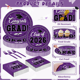 QZYL graduation napkins 6.5-inch purple, cohesive table decor for celebrations.