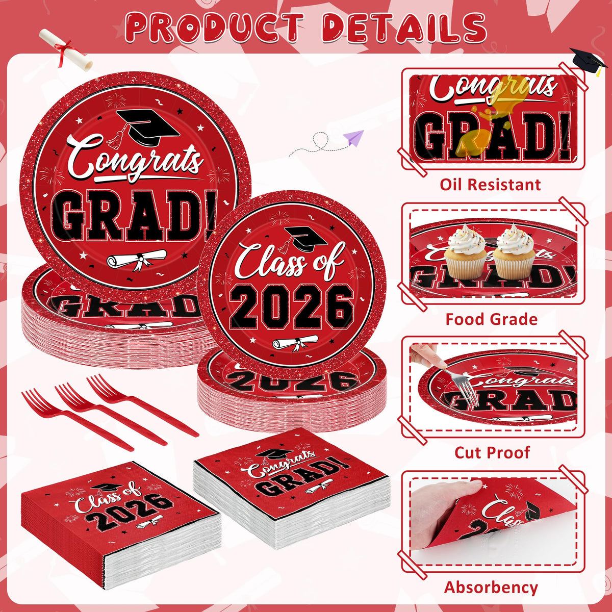 QZYL 6.5-inch graduation napkins, moisture-resistant for easy cleanup.