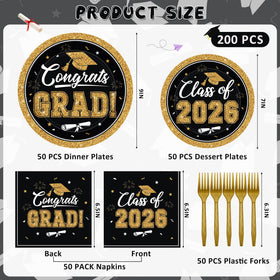 QZYL graduation 7-inch black and gold dessert plates for stylish treats and fast cleanup.