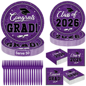 QZYL graduation plates 9-inch purple, sturdy for main course at 50-guest events.