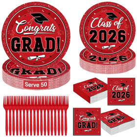 QZYL graduation plates in bold red design, ideal for a cohesive 2026 party table.