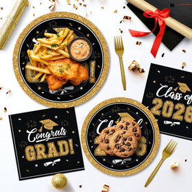 QZYL graduation tableware set coordinating plates and napkins for a polished party display.