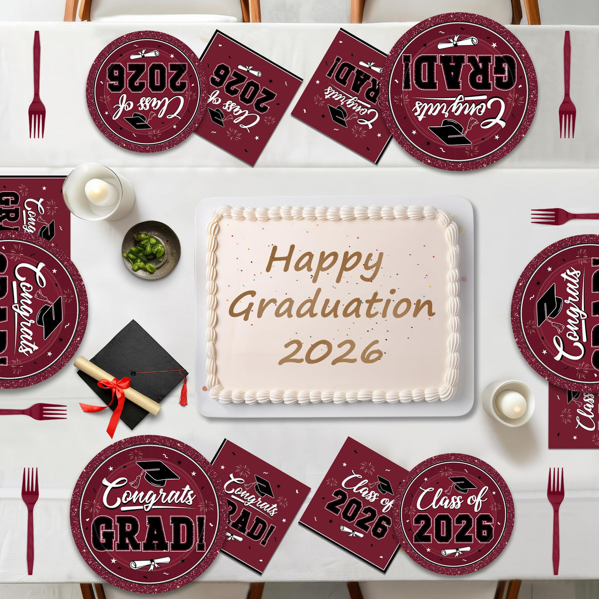 QZYL graduation theme confetti and scrolls, festive accents for photo-worthy table decor.