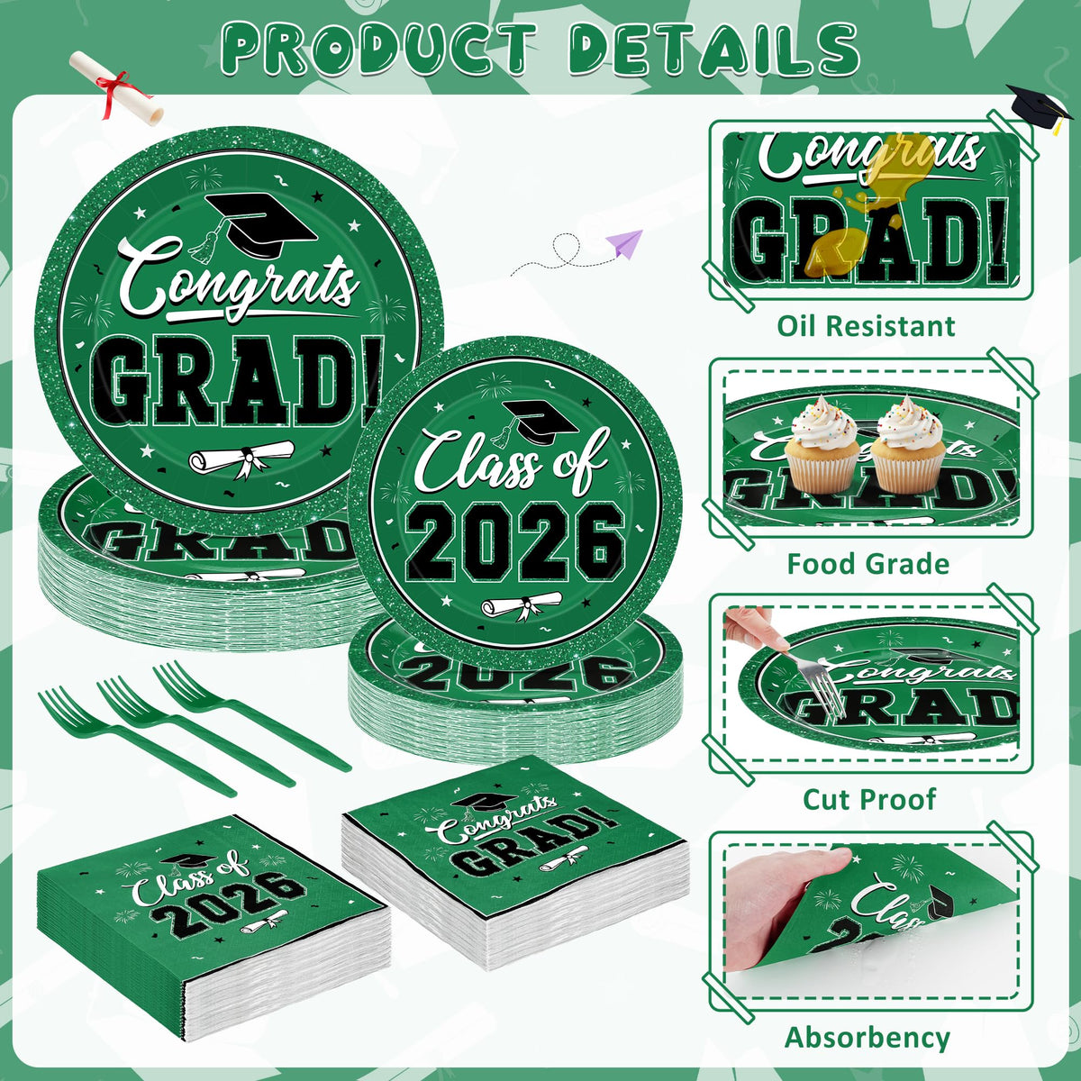 QZYL green graduation napkins sixpointfiveinch complete the grad table decor.