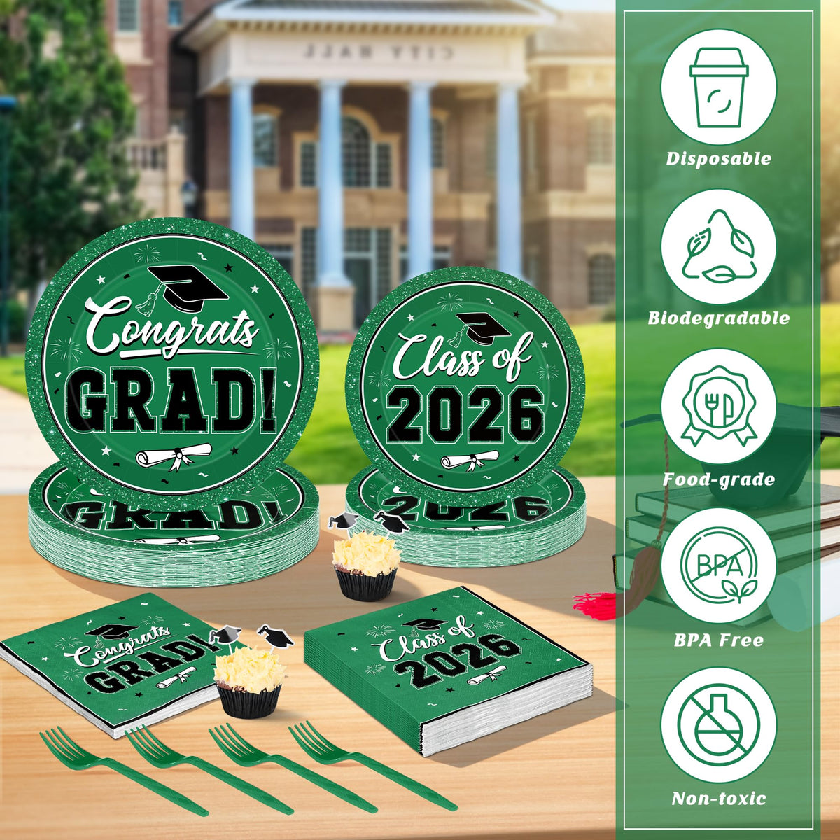 QZYL green graduation plastic forks sixpointthreeinch provide sturdy dining.