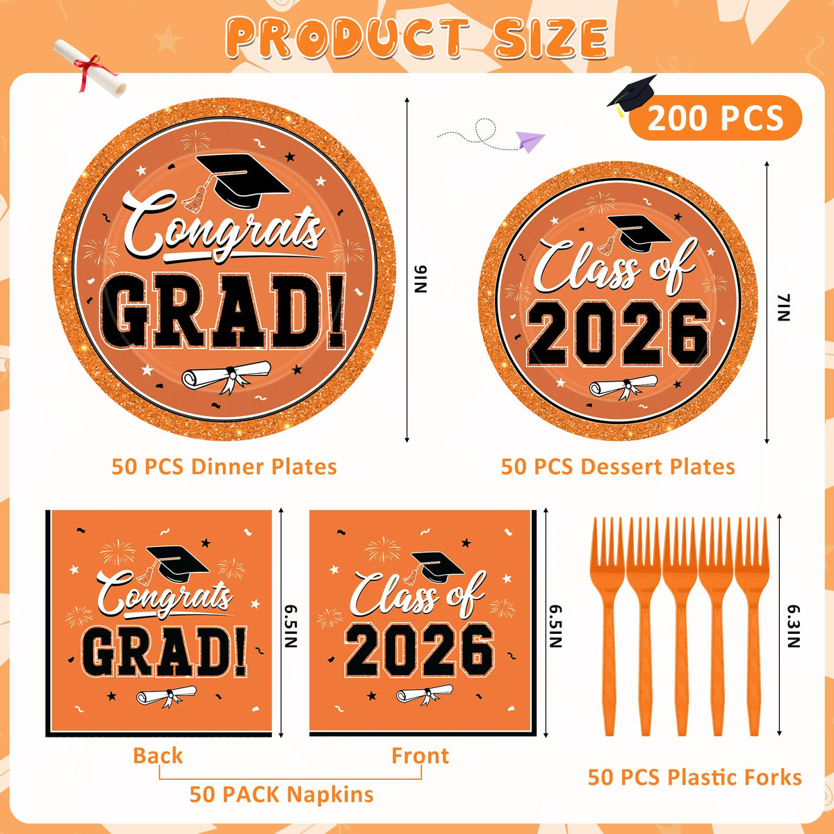 QZYL orange graduation dessert plates 7-inch, ideal for dessert courses.