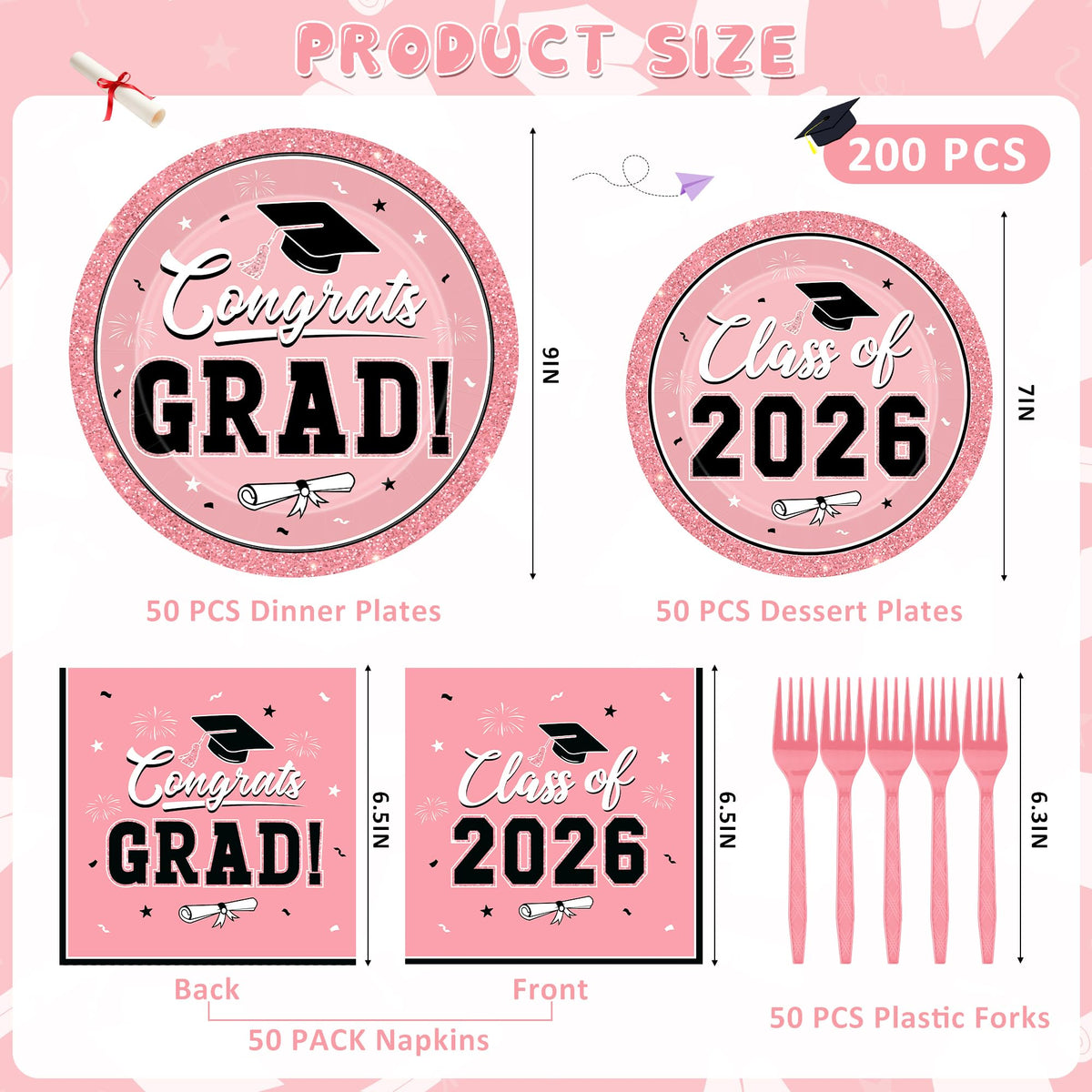 QZYL 7-inch graduation dessert plates highlight celebratory design for desserts.
