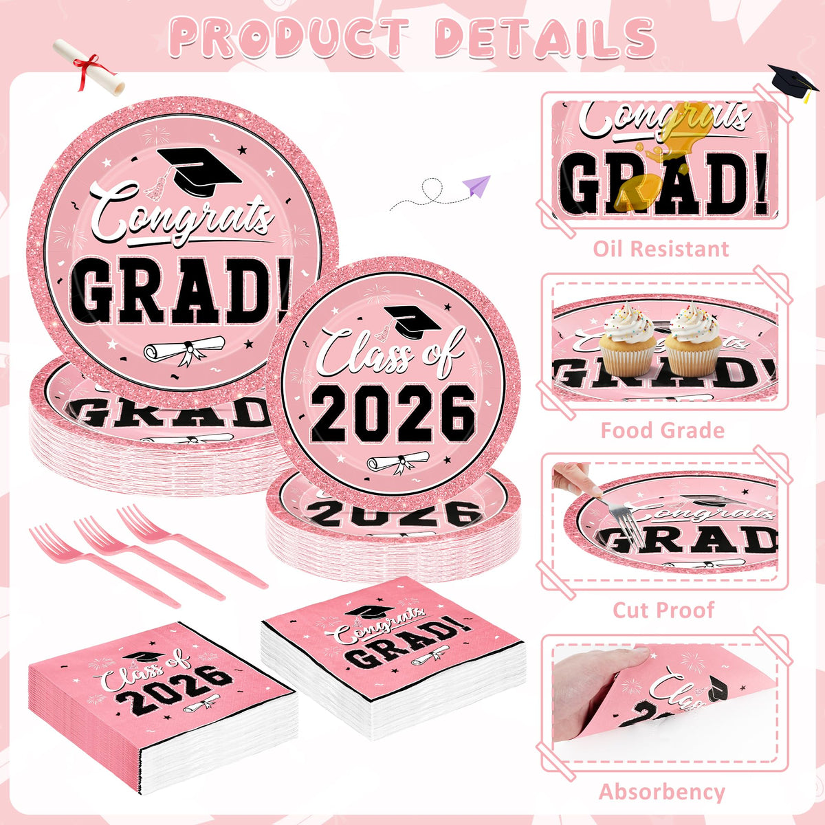 QZYL pink napkins feature 2026 motif for cohesive party styling.