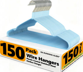 RA RUNNING ALIEN blue-coated metal hanger with non-slip grip for secure garments