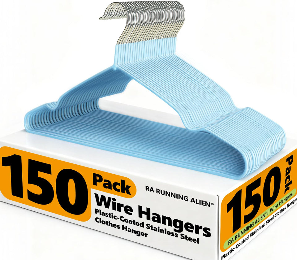 RA RUNNING ALIEN blue-coated metal hanger with non-slip grip for secure garments