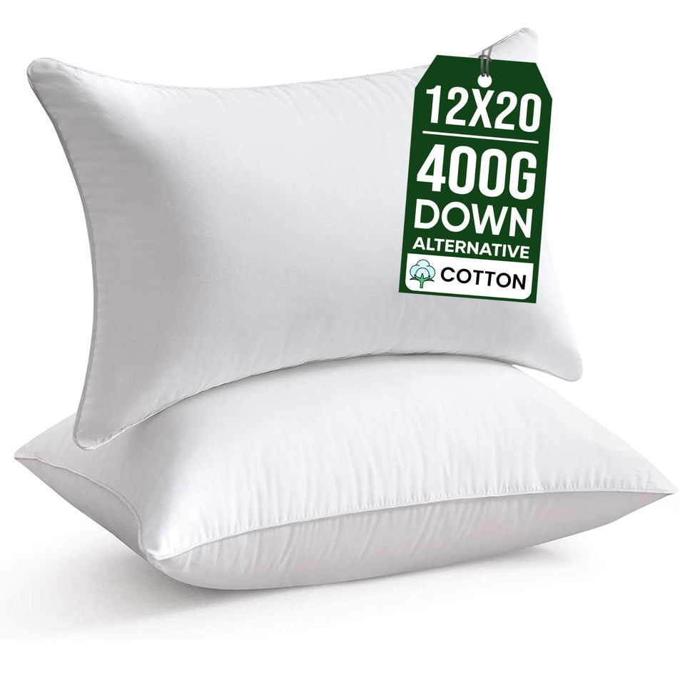 Raajsee 12x20 pillow insert with soft fluffy texture enhances sofa comfort.