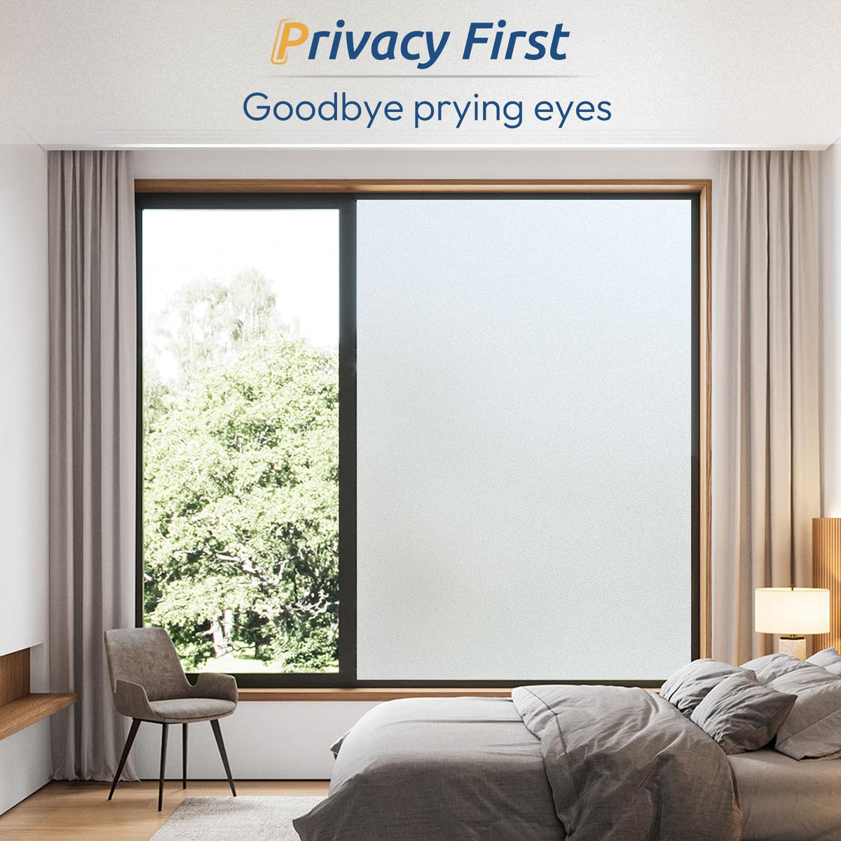Bathroom window privacy film from Rabbitgoo reduces outside visibility while letting in light.