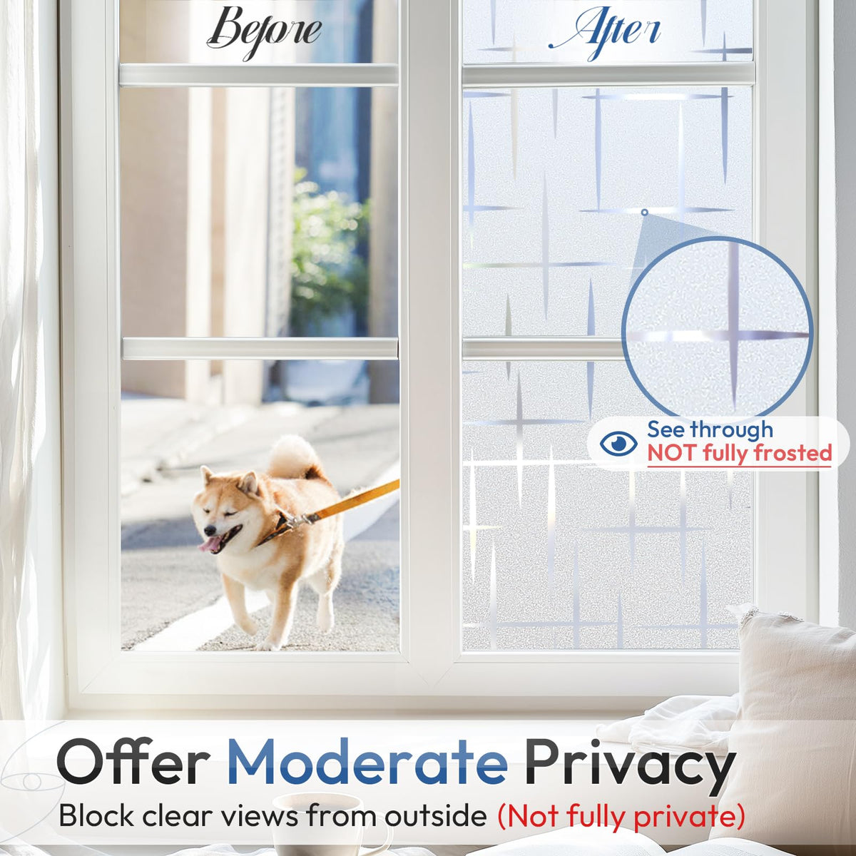 Rabbitgoo decorative frosted film with cross design for stylish privacy on glass.