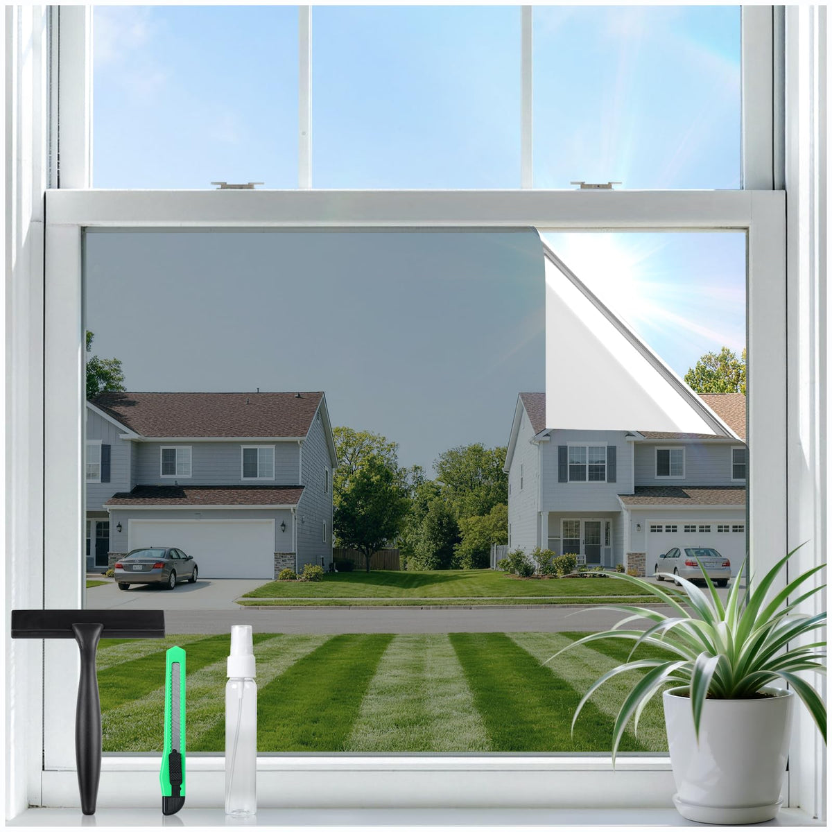 Rabbitgoo one-way privacy window film installation kit shown for quick setup.