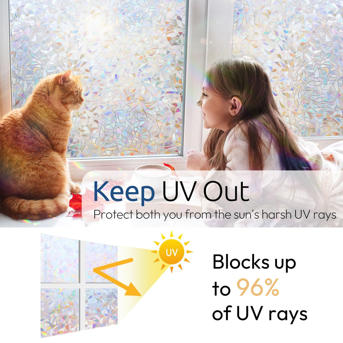 Rabbitgoo rainbow window film blocks UV up to 96% while letting light through