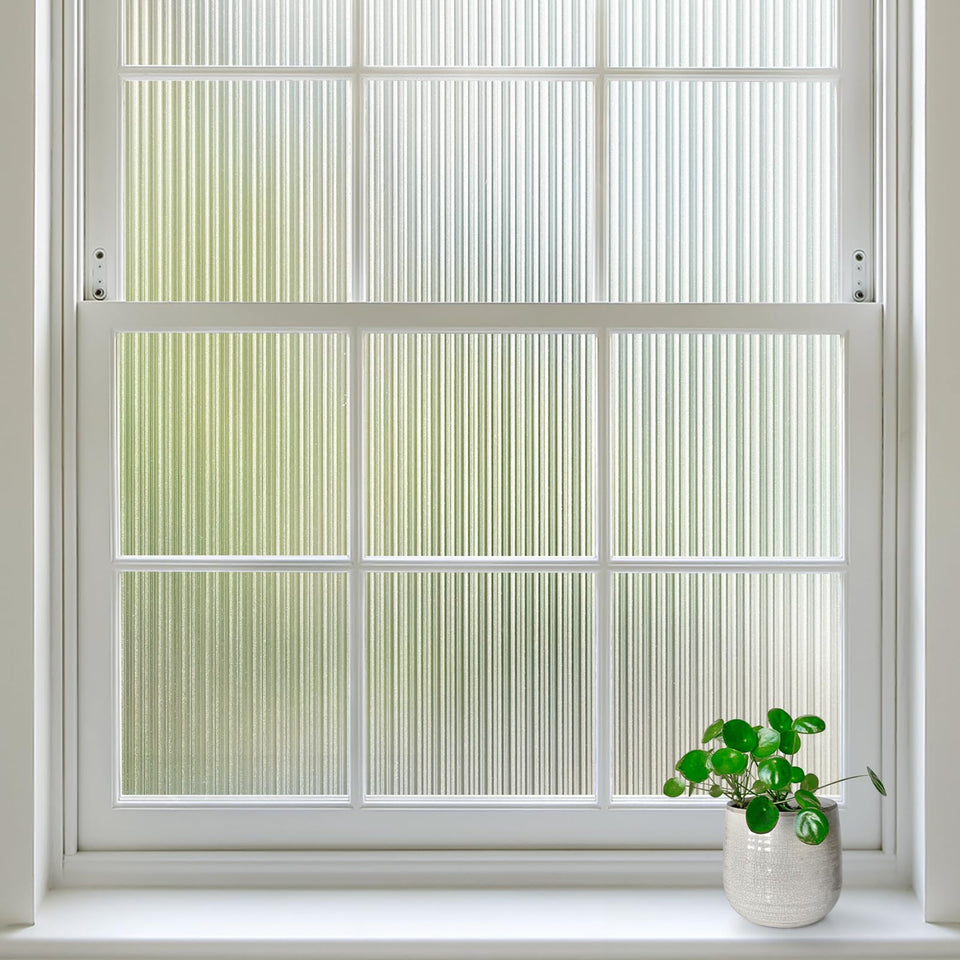 Rabbitgoo reeded glass window film offers a 3D privacy look without adhesive.