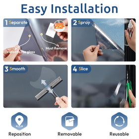 Rabbitgoo static cling window film adheres without glue, leaving no residue on glass.