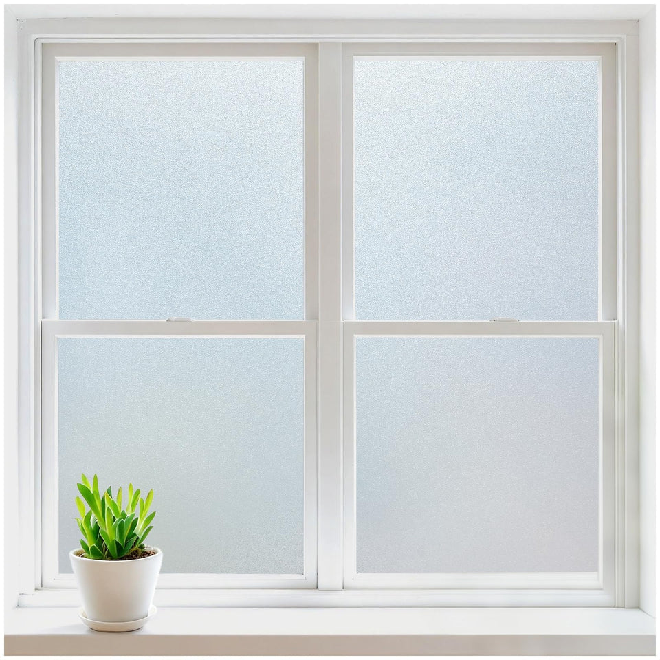 Rabbitgoo frost window film showing private, softly lit glass for bathrooms and bedrooms.