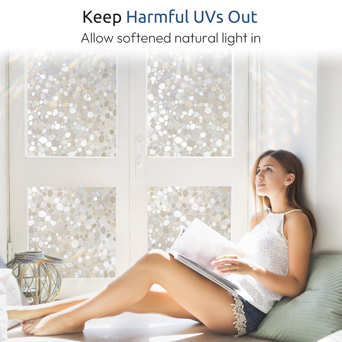 Rabbitgoo static cling glass film adheres without glue for easy removal.