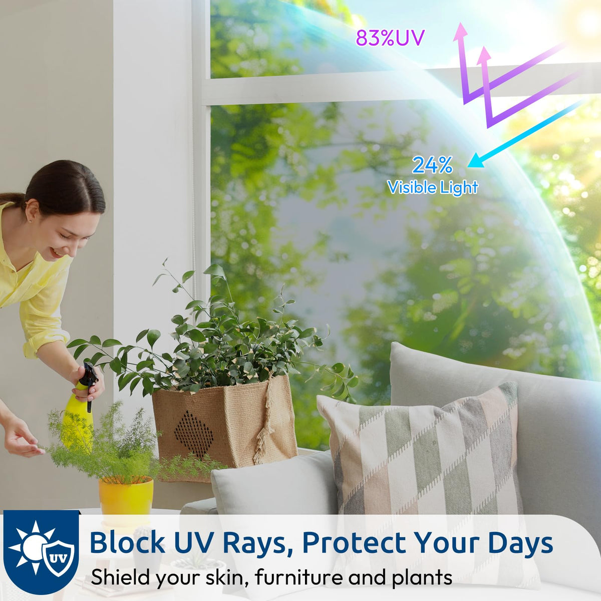 Rabbitgoo UV-blocking film protects furnishings from sun damage.