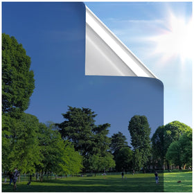 Rabbitgoo window privacy film blue-silver roll provides daytime privacy and style.