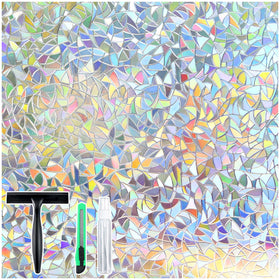 Rabbitgoo window privacy film stained glass rainbow 3D prism enhances natural light and privacy.