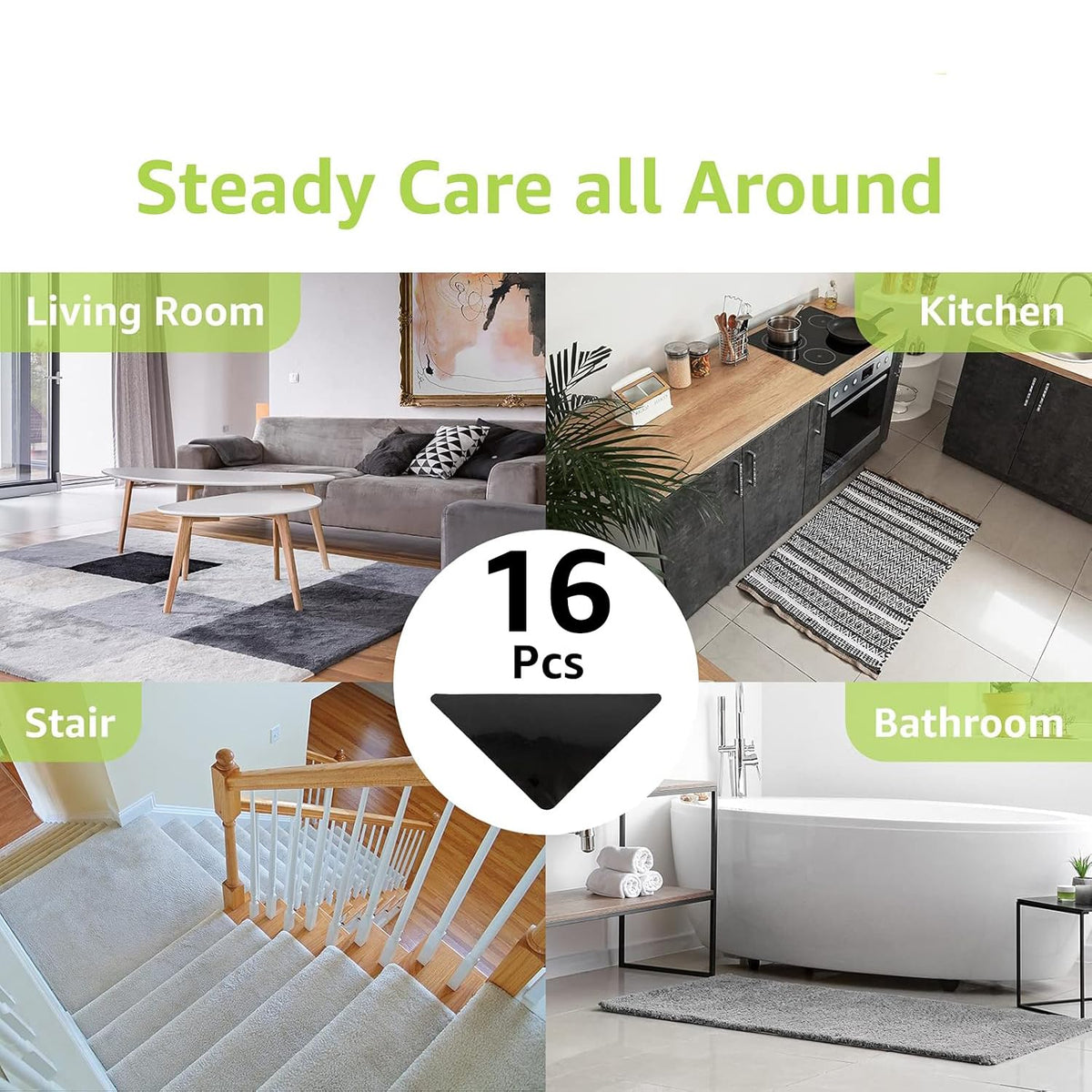 Rabenda dual-side stickers simplify installation for secure rug placement.