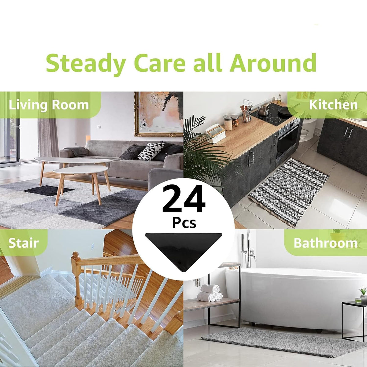 Rabenda rug grippers on hardwood floor delivering strong adhesion for safety.