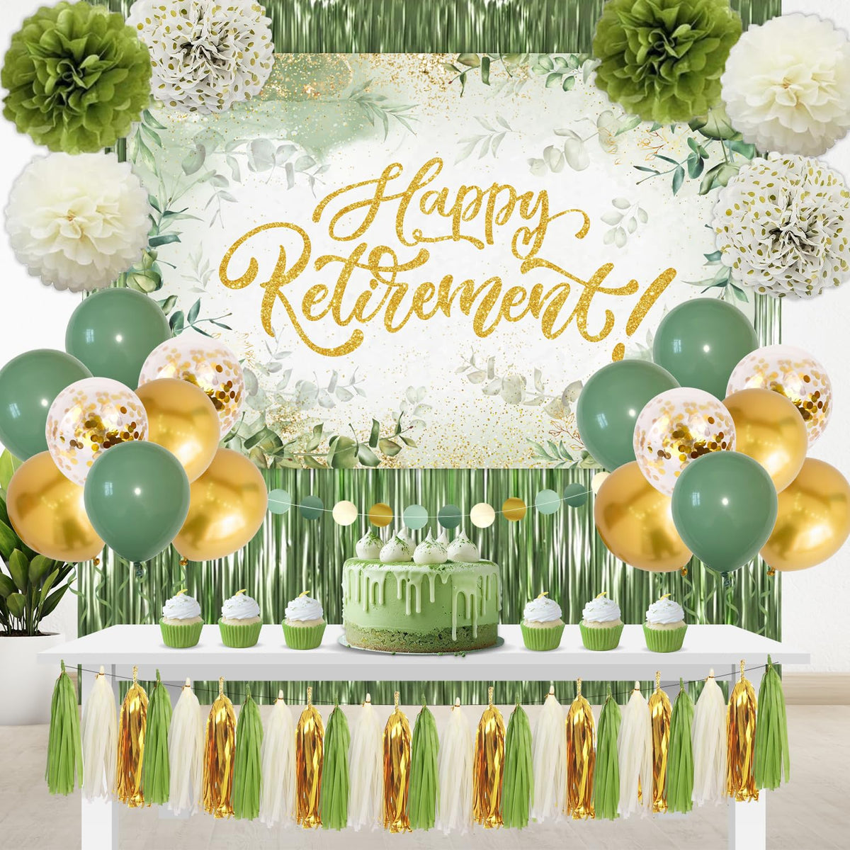 Racenaf sage green happy retirement banner for festive celebrations