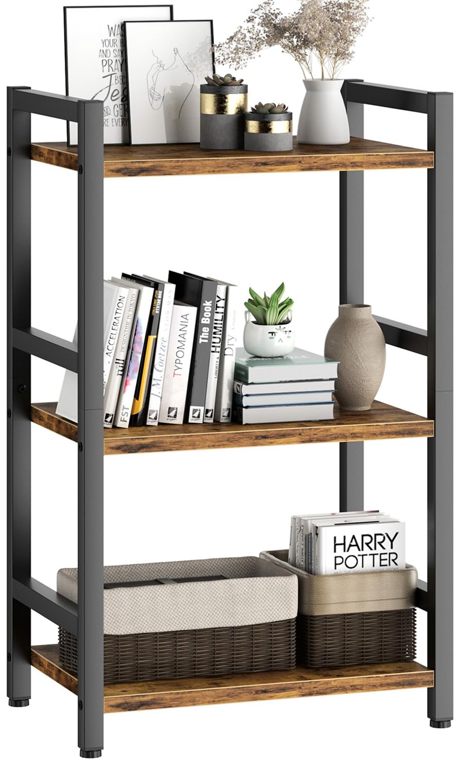 RAGIFEN 3-tier book shelf in front view shows sturdy frame and compact footprint for organized living spaces.