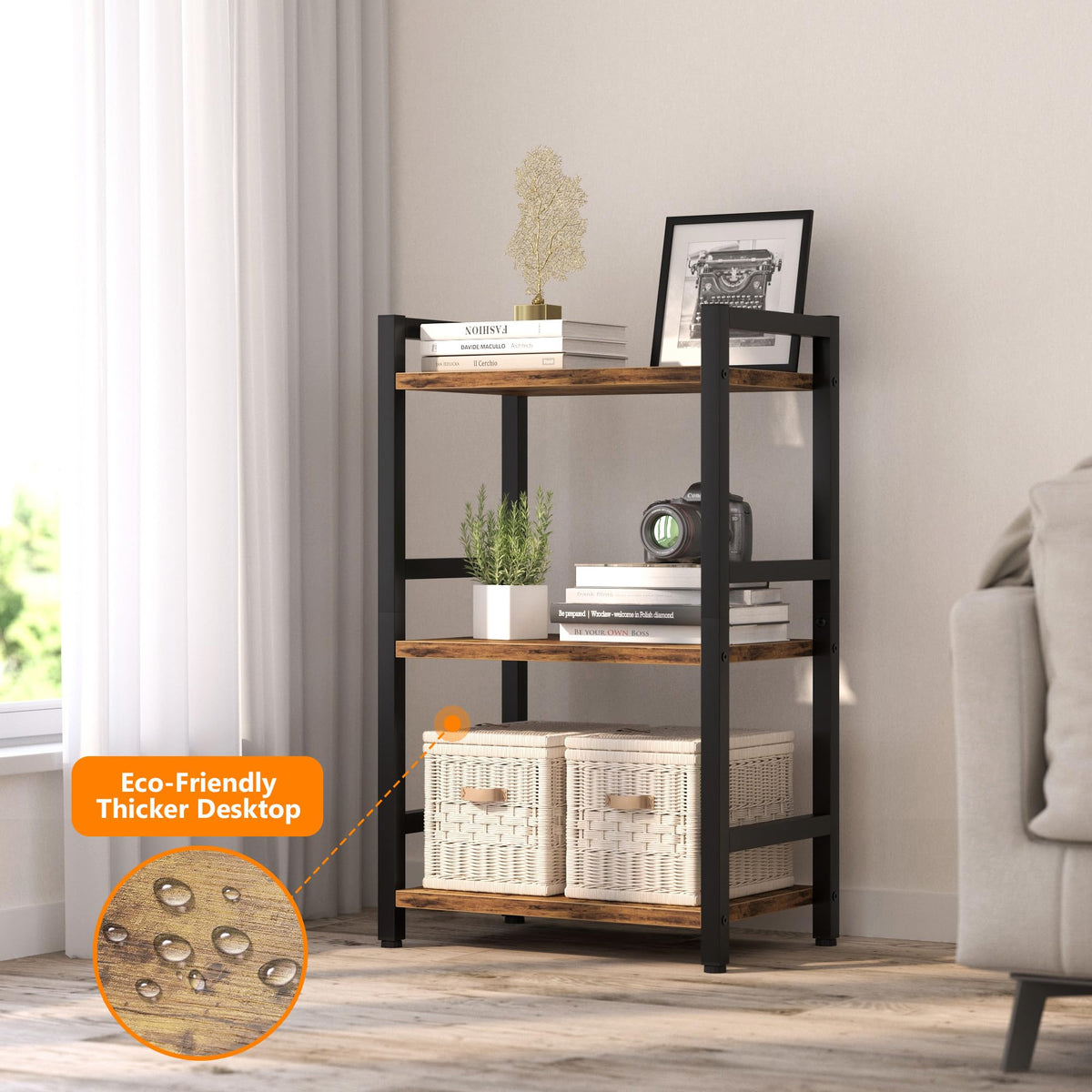 RAGIFEN 3-tier shelf's metal frame ensures lasting stability for daily use.