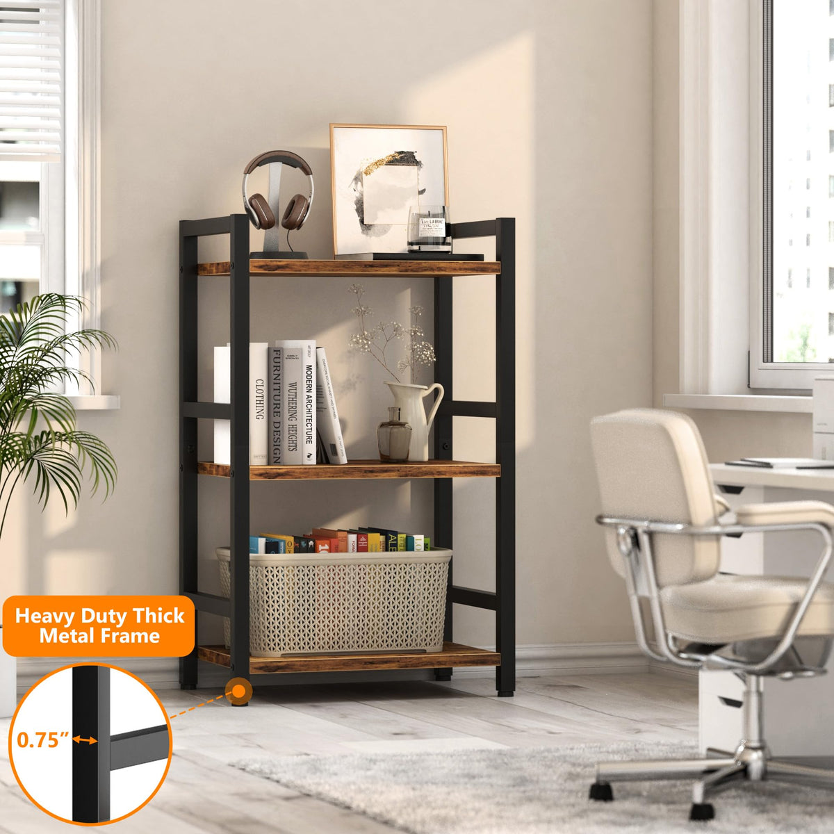 RAGIFEN 3-tier open shelves optimize display and quick access to books and decor.