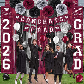Ragnhild 2026 maroon foil balloon, festive centerpiece and accents.