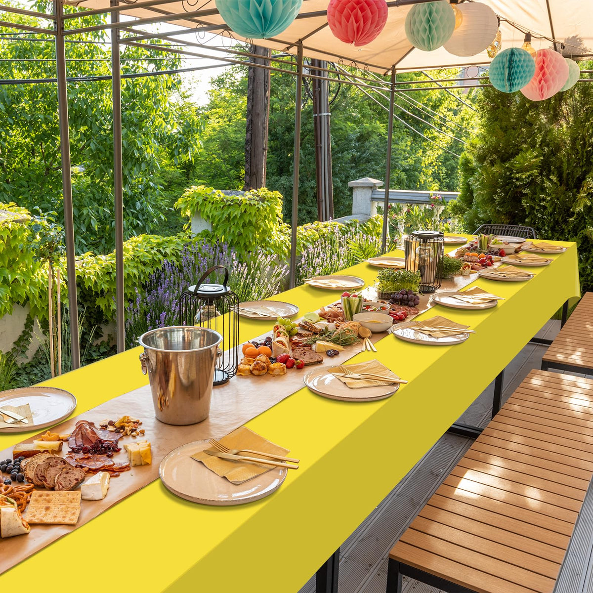 Ragnhild bulk yellow tablecloths ideal for baby showers and graduations.