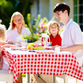 Ragnhild waterproof, stain-resistant tablecloth keeps tables clean.