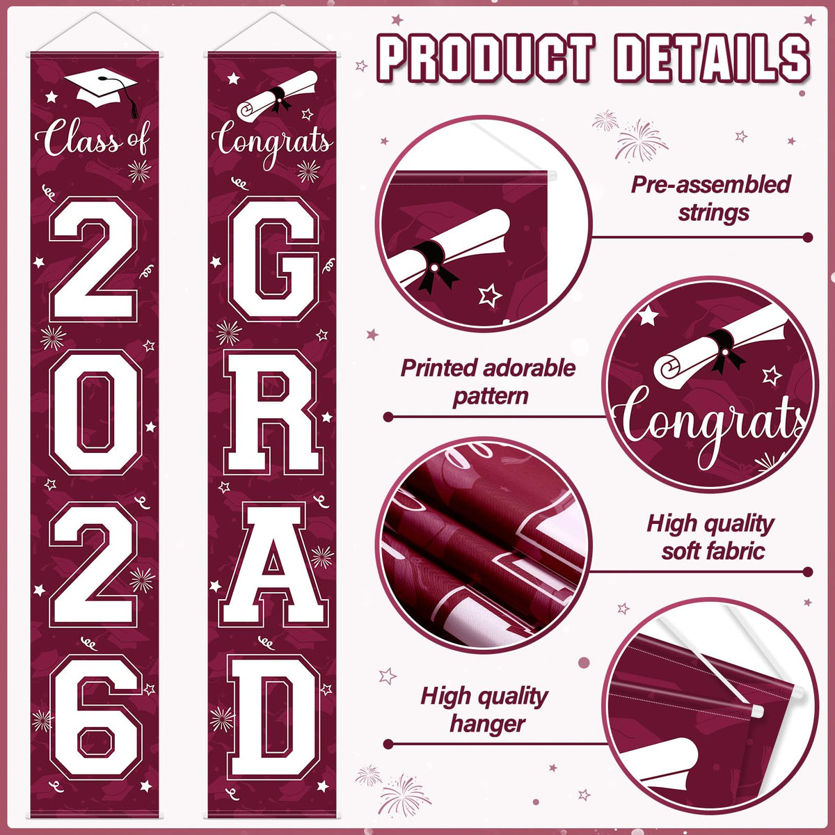 Ragnhild congrats grad banner, easy to hang for photos and stage backdrops.