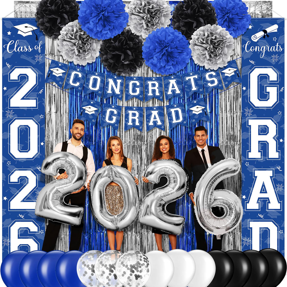 Ragnhild grad banner congrats grad blue, ideal for photo backdrops at ceremonies.