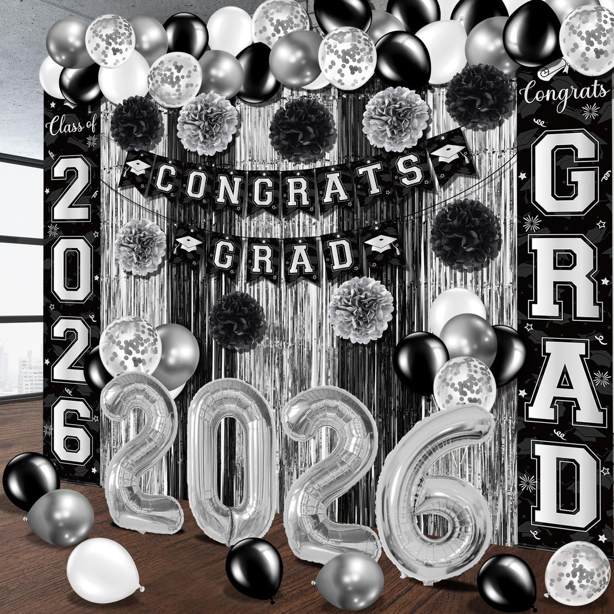 Ragnhild latex balloons in black silver white offer versatile decor options