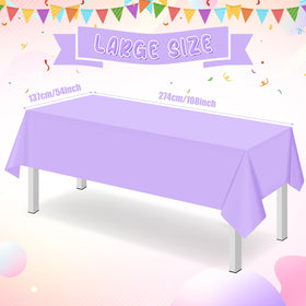 Ragnhild lavender plastic tablecloth draped on dining table for festive setup