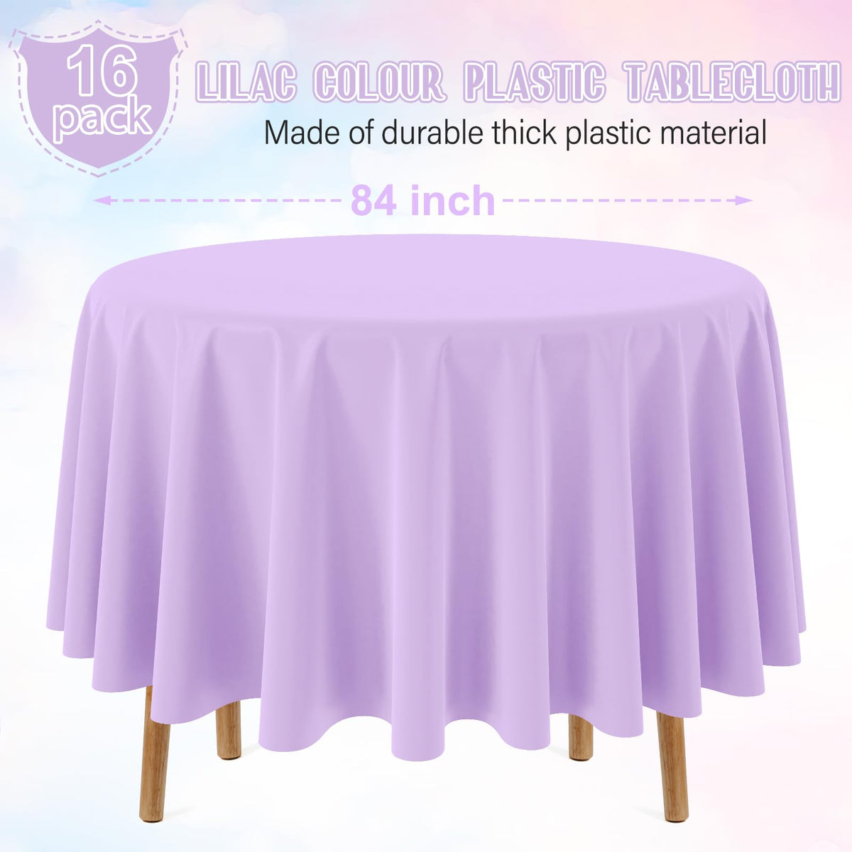 Close-up of Ragnhild lavender tablecloth showing lightweight, durable plastic material.