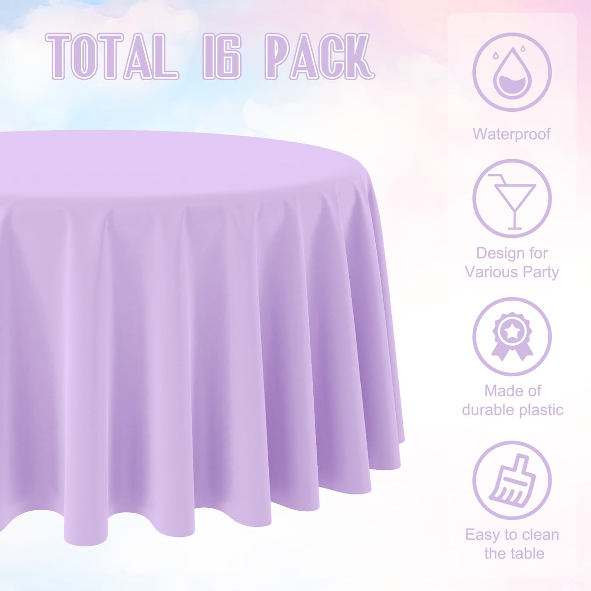Ragnhild lavender round tablecloth used on a wedding reception round table.